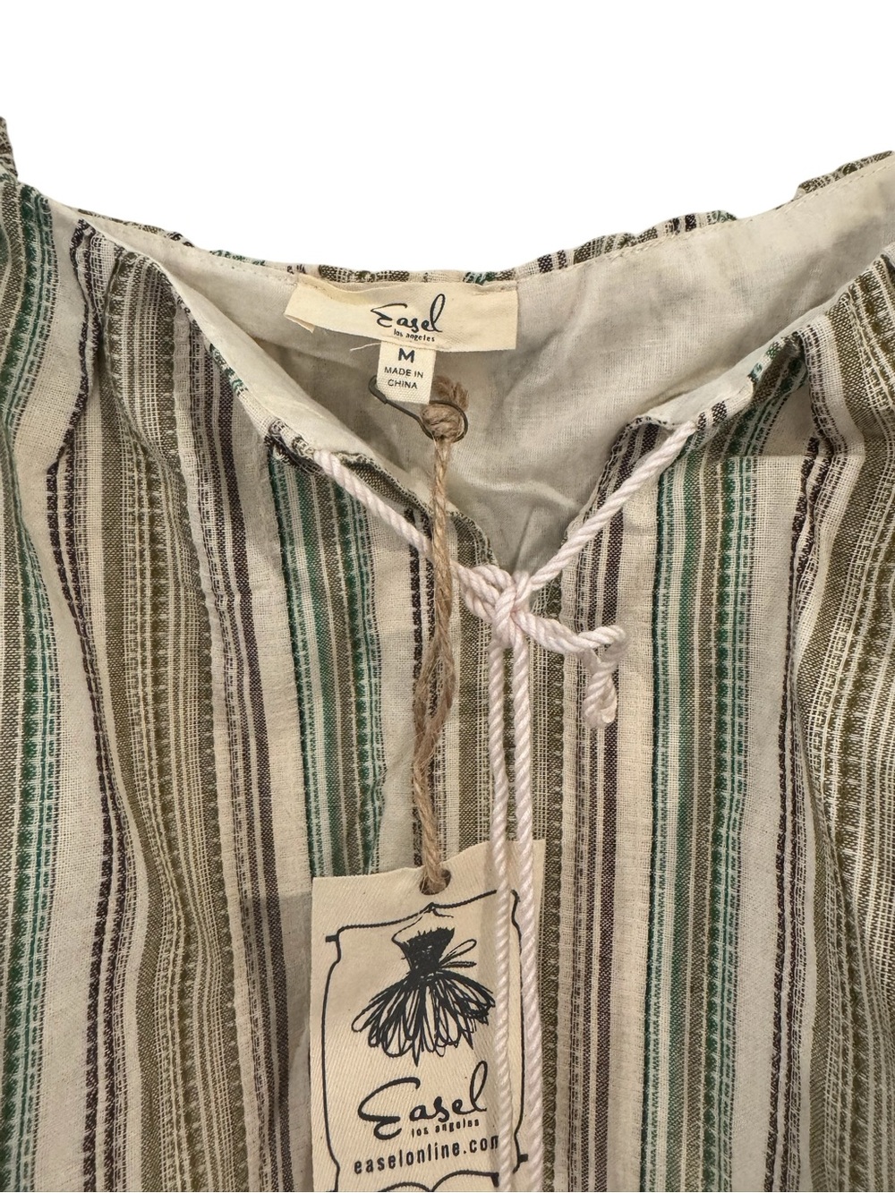 NWT Easel Striped Peasant Blouse with Tassel Tie - Picture 3 of 4